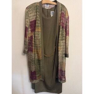 NEW R&M Richards by Karen Kwong Dress w/Gold Chain & Duster Set Plus 22W Career